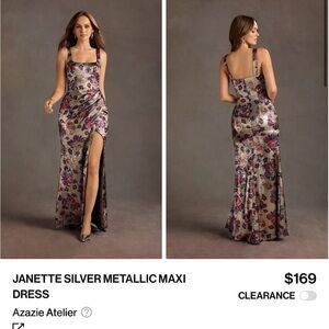 Azazie Silver Metallic Floral Maxi Dress
